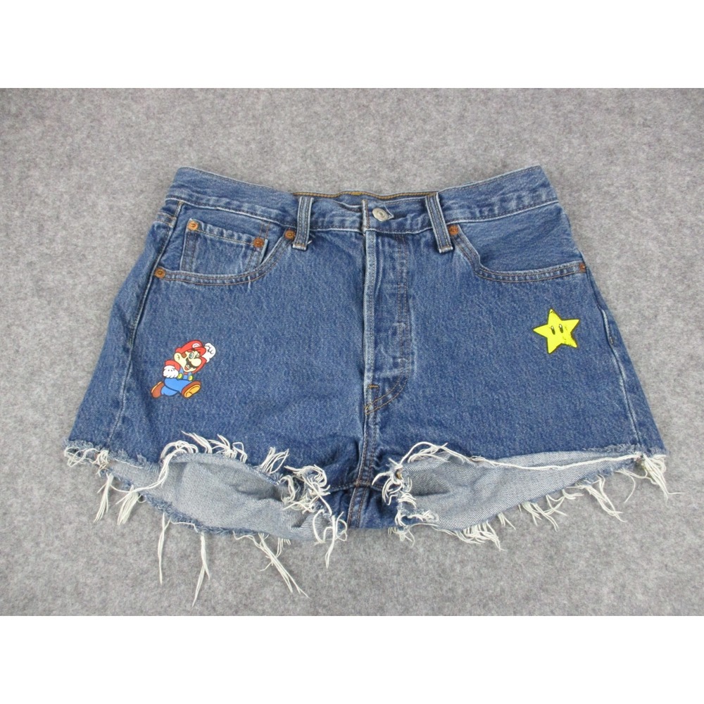 Levis Shorts Womens 29‎ Blue Super Mario Brothers Mushroom Star Cut Offs Denim